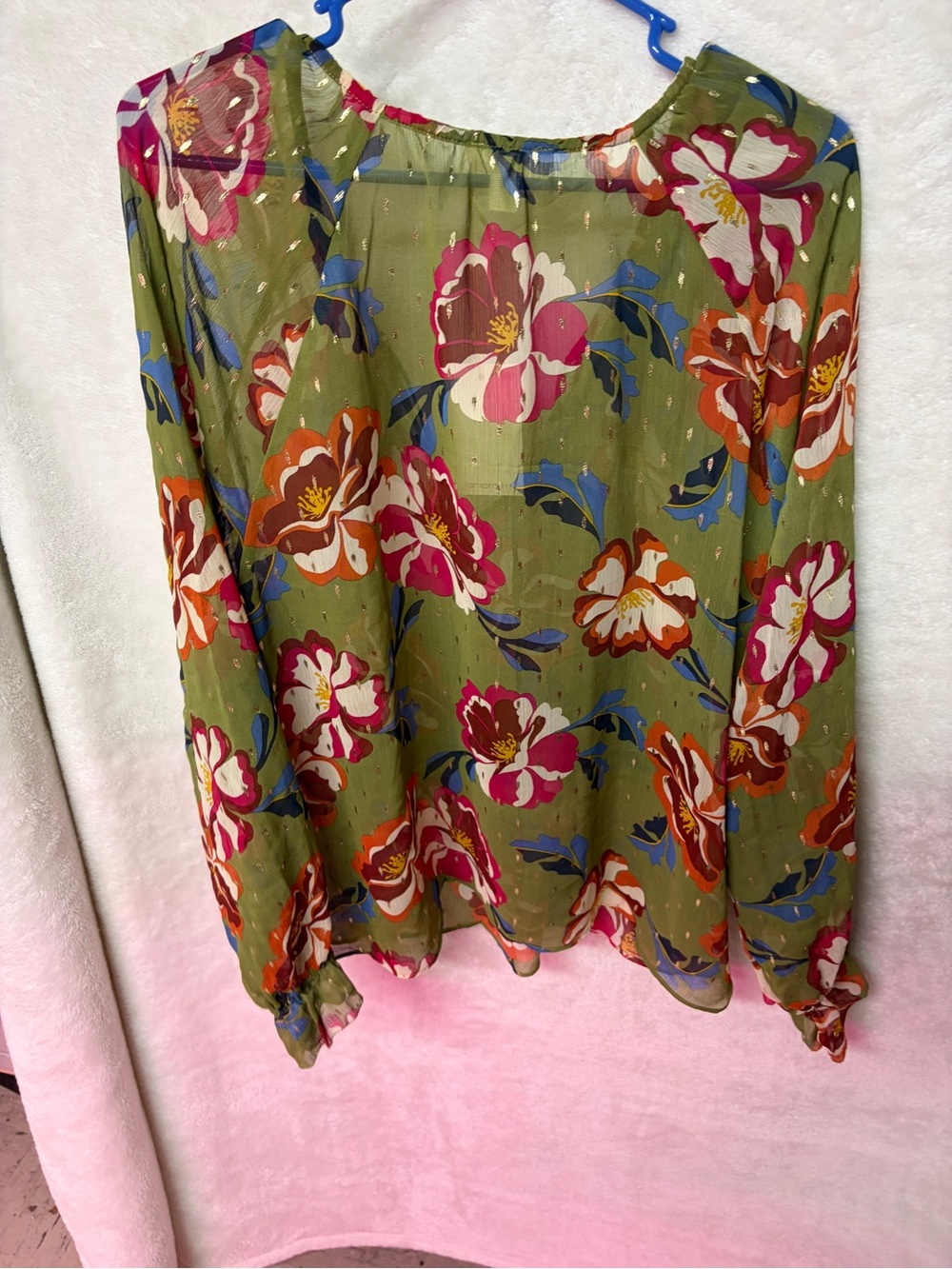 Tamara H. Olive Floral V-Neck Women's Blouse - Picture 2 of 3